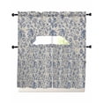 thumbnail image 1 of Blue Flowers Swag Kitchen Curtains Sets for Windows 24 Inch Length, Retro Rustic Botanical Floral Leaves Vines Short Window Curtain Panels Swags Valances and Tiers 3 Piece Set for Cafe/Dining Room, 1 of 5