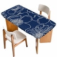 thumbnail image 1 of Blue Flowers Table Cloths for 3 Foot Rectangle Tables, Spring Floral Botanical Modern Art Patio Waterproof Elastic Fitted Tablecloths, Washable Rectangular Table Cover for Camping, 1 of 8
