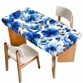 thumbnail image 1 of Blue Flowers Table Cloths for 6 Foot Rectangle Tables, Spring Watercolor Leaves Floral Plants Patio Waterproof Elastic Fitted Tablecloths, Washable Rectangular Table Cover for Camping, 1 of 8