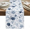 thumbnail image 1 of Blue Flowers Table Runner - 108 Inch Long, Kitchen Dining Table Runner Dresser Scarves, Watercolor Rustic Retro Floral Leaf Vines Farmhouse Decor for Coffee Tables Wedding Party Banquet, 1 of 8