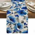 thumbnail image 1 of Blue Flowers Table Runner - 120 Inch Long, Kitchen Dining Table Runner Dresser Scarves, Spring Watercolor Floral Leaves Plants Beige Farmhouse Decor for Coffee Tables Wedding Party Banquet, 1 of 8