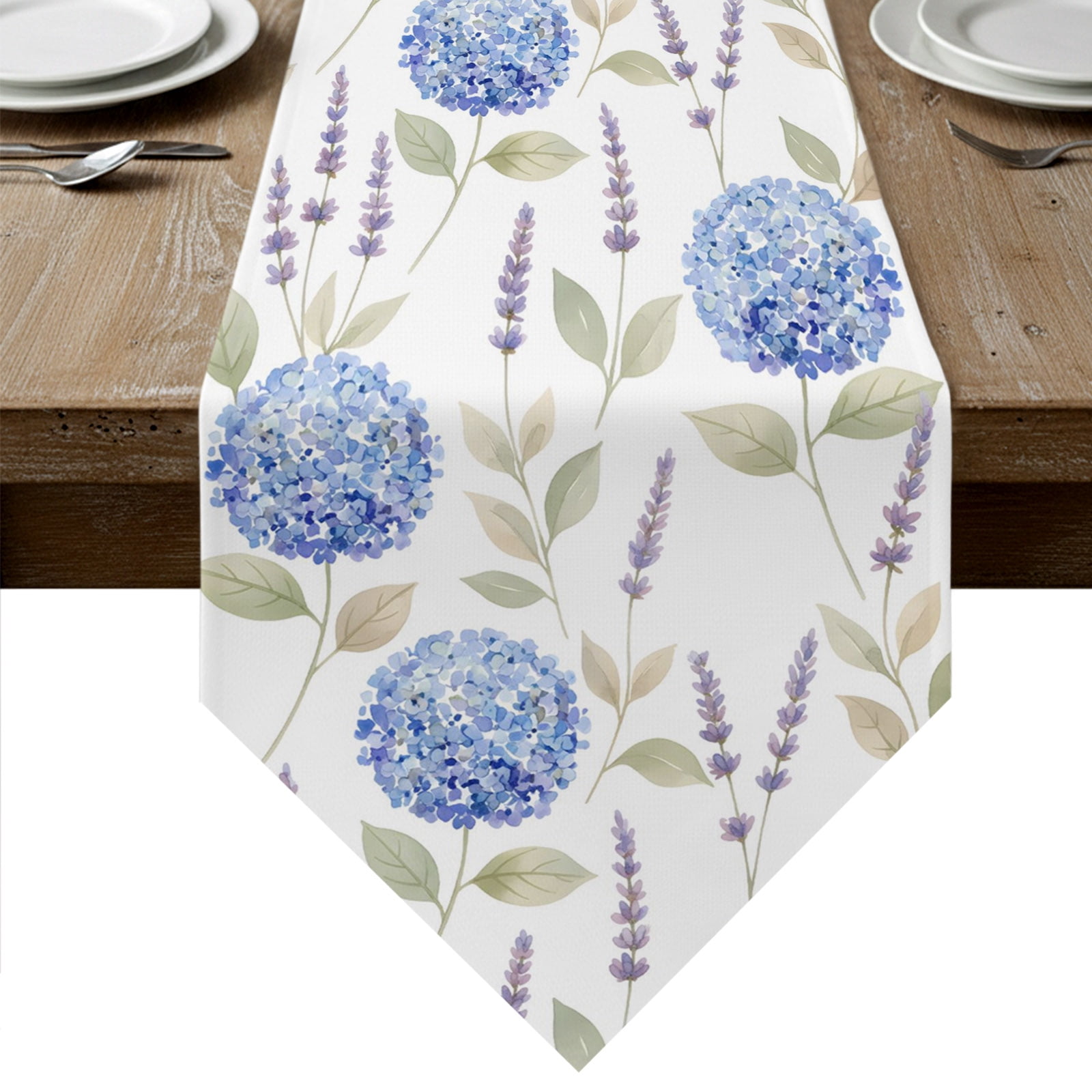 Blue Flowers Table Runner Linen Burlap Table Runner 72 Inches Long ...