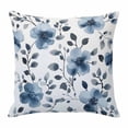 thumbnail image 1 of Blue Flowers Throw Pillow Cover Retro Spring Watercolor Floral Leaves Cotton Linen Cushion Cover Throw Pillow Case with Invisible Zipper for Couch Sofa Bed Chair Car 18x18 Inch, 1 of 14
