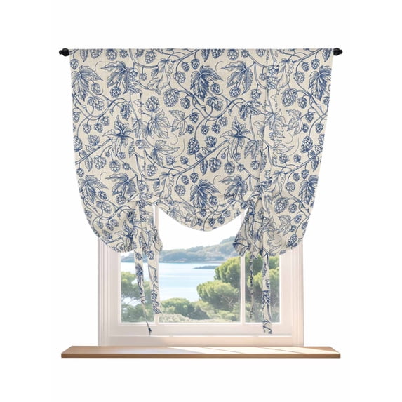 Blue Flowers Tie Up Curtains for Windows 63 Inch Length Balloon Curtains Kitchen Adjustable Balloon Window Shade Retro Rustic Botanical Floral Leaves Vines Tie Up Bathroom Curtain Window 42"x63"