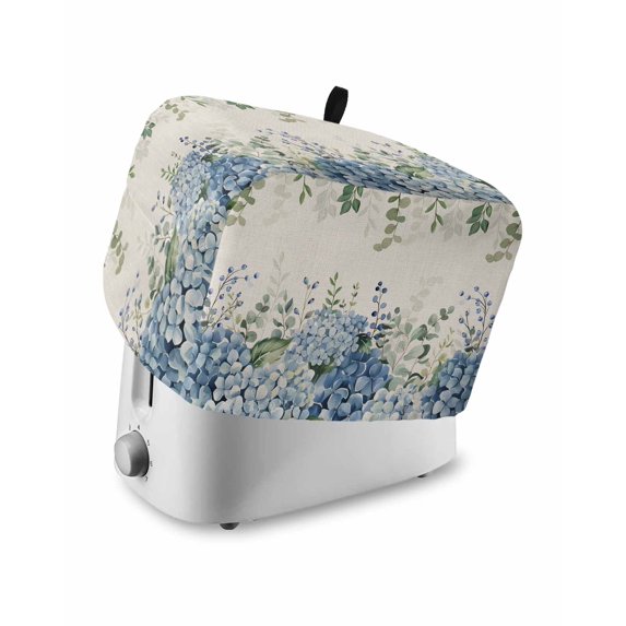 Blue Flowers Toaster Cover 2 Slice, Small Kitchen Appliance Covers, Green Eucalyptus Floral Country Beige Toaster Oven Cover with Loop, Bread Machine Cover Polyester Dust Cover Protection