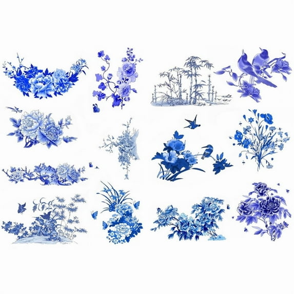 Blue Flowers Vintage Aesthetic Happy Planner Diary Journal Stationery Scrapbooking Stickers Travel Art Supplies