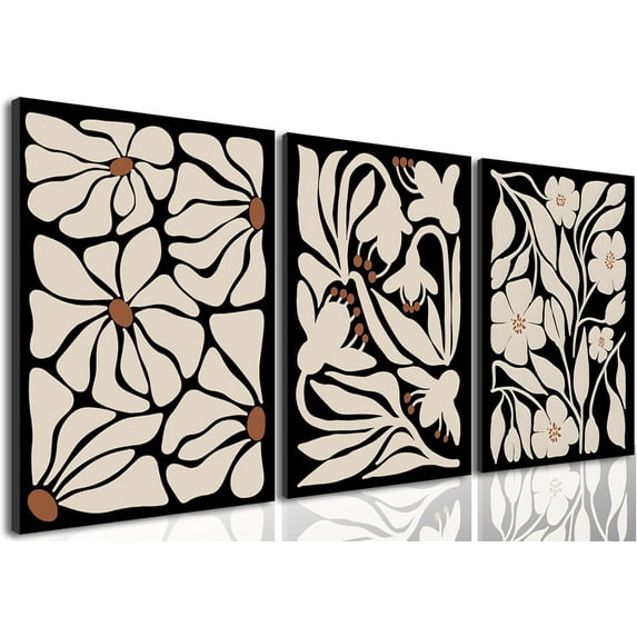 Blue Flowers Wall Art Set of 3, Chinoiserie Floral Canvas Wall Decor, Botanical Wall Art, Blue-Purple Wildflower Pattern Prints, Blue and White Plant Painting for Bathroom Bedroom 12x16 In d