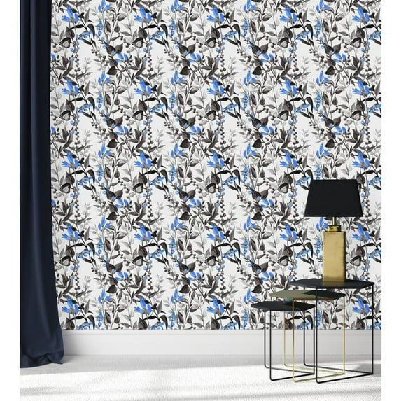 Blue Flowers Wallpaper Peel-and-Stick - 25"W x 225"H