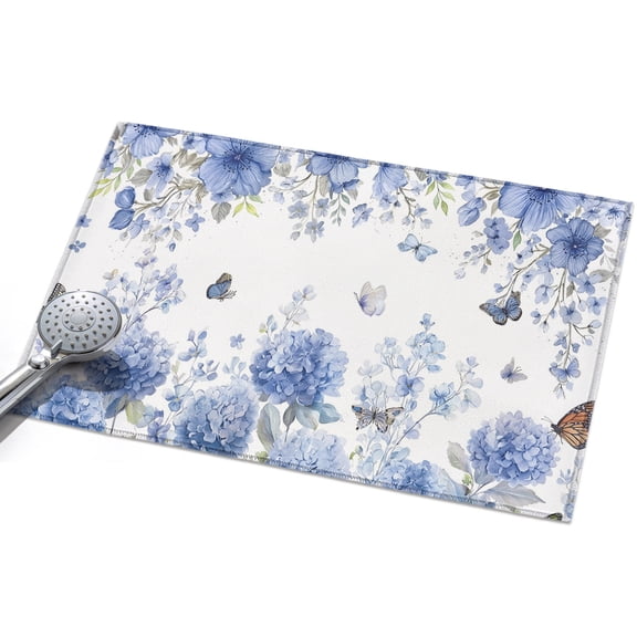 Blue Flowers Washable Area Rug 2 x 3 ft Watercolor Hydrangeas Butterfly Botanical Floral Soft Non Slip Rugs Stain Repellent Indoor Felt Carpet for Living Dining Room Bedroom Home Office