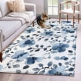 thumbnail image 1 of Blue Flowers Washable Area Rugs 4'x6', Retro Spring Watercolor Floral Leaves Low Pile Throw Living Room Rug Non-Slip Sturdy Edge Binding Carpet for Indoor Entryway Bedside Kitchen, 1 of 9