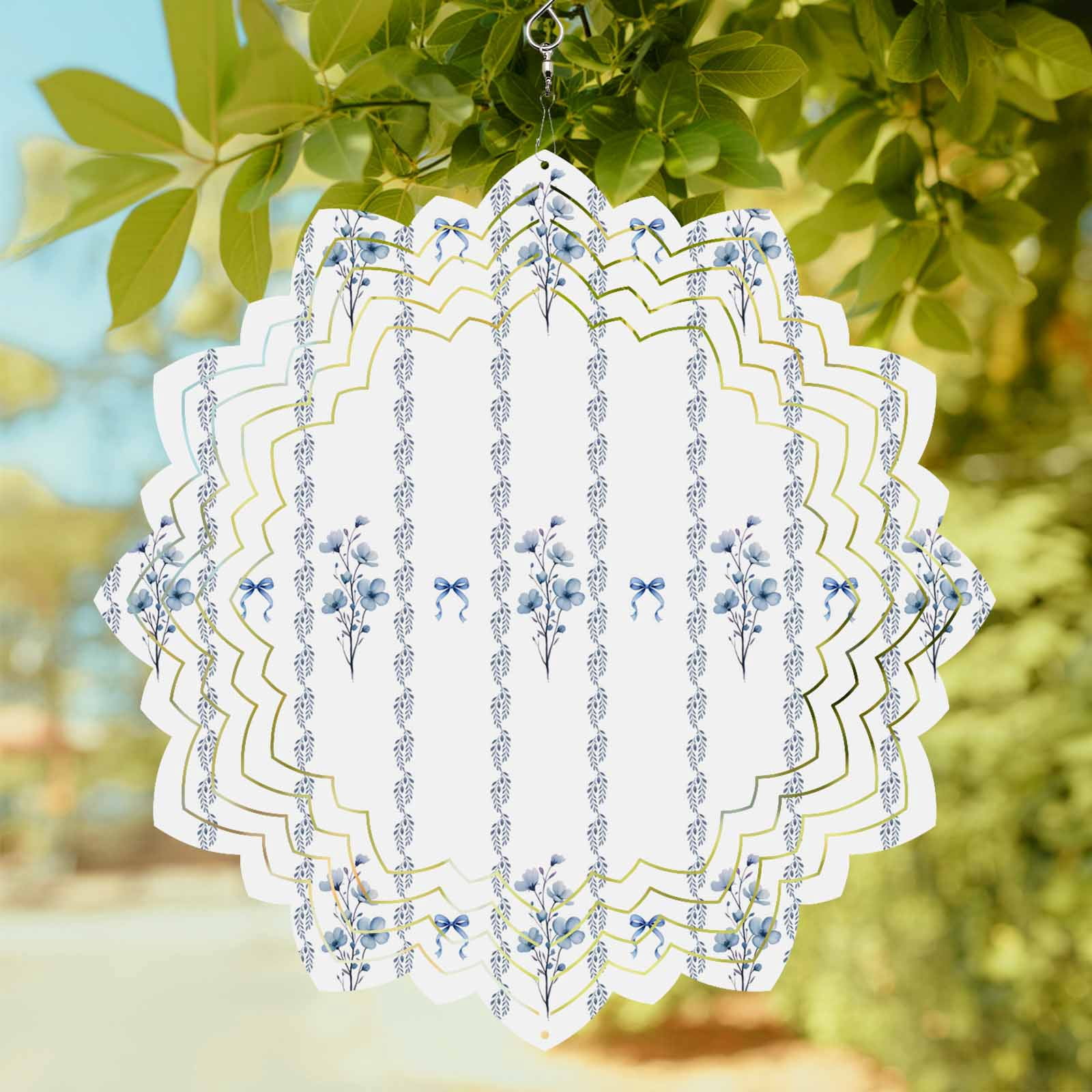 Spring Wind Spinner Blue Flowers Wind Spinner for Garden Yard 12In, Bow Watercolor Floral ...