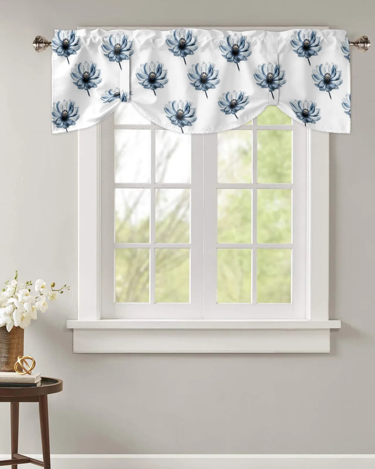 Blue Flowers Window Valance Curtain Kitchen Cafe Short Curtains Living