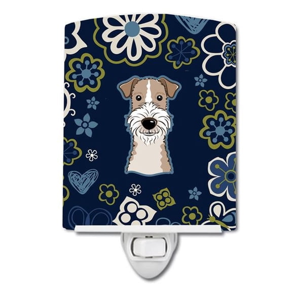 Blue Flowers Wire Haired Fox Terrier Ceramic Night Light