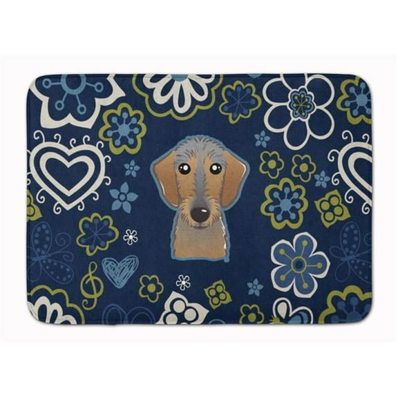 Blue Flowers Wirehaired Dachshund Machine Washable Memory Foam Mat