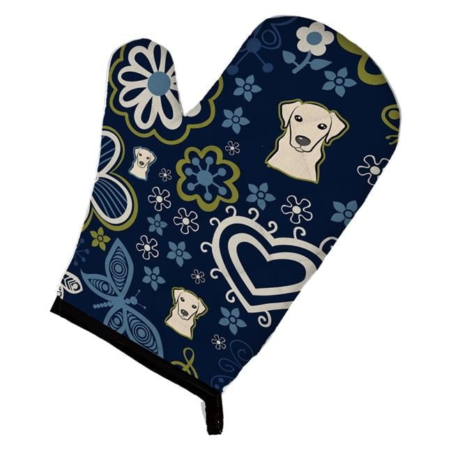 Blue Flowers Yellow Labrador Oven Mitt
