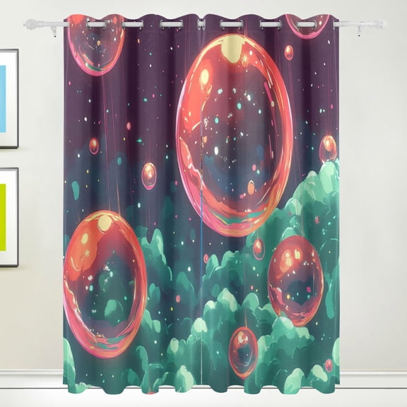 Cartoon Red Bubble Blackout Curtains for Living Room Bedroom 55W x 72/84L Insulated Window Drapes 2 Panels