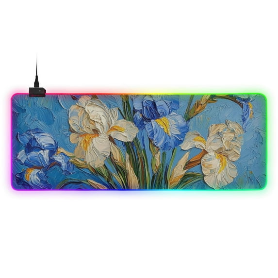 Blue Flowers in Pots RGB Gaming Mouse Pad Large Keyboard Mat Rubber Base 13 Light Modes