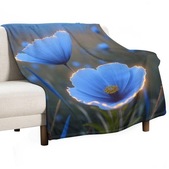 Blue Flowers in Sunset Glow Throws Blankets for Sofa Bed Winter Plush Warm Blanket Holiday Gifts