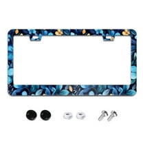 Blue Flowers on Navy License Plate Frames for Women Men Car Plate Holder Cover Metal Tag Aluminum Car Accessories Front Rear Plate Decor
