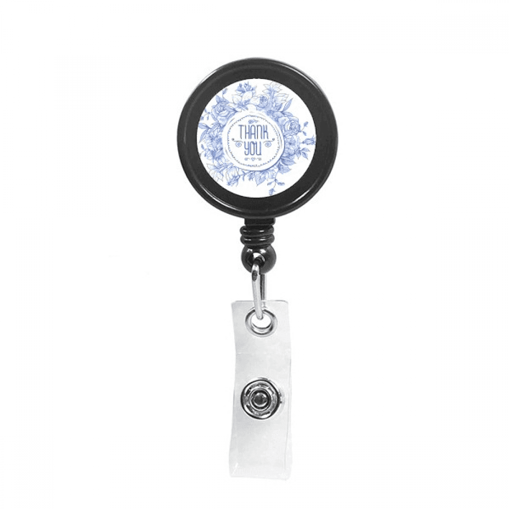 Blue Flowers s Pattern Rose Retractable Keychain Badge Holder ID Badge