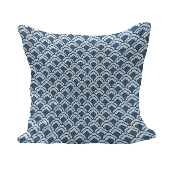 Blue Fluffy Throw Pillow Cushion Cover, Abstract Chinese Pattern with White Repetitive Shapes Traditional Tile Symmetrical, Decorative Square Accent Pillow Case, 16" x 16", Blue White, by Ambesonne