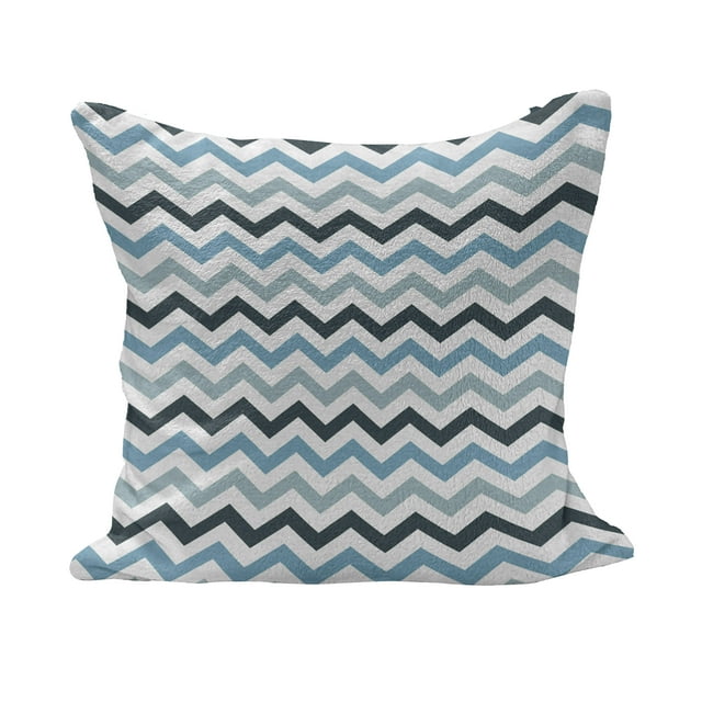 Blue Fluffy Throw Pillow Cushion Cover, Ocean Inspired Image with Sharp Zig Zag Chevron Image, Decorative Square Accent Pillow Case, 18" x 18", Pale Blue Dark Blue, by Ambesonne