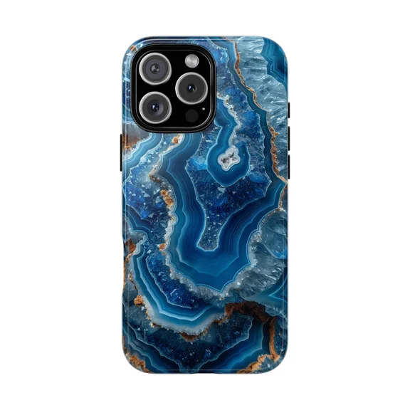 Blue Fluorite Geode Crystal Texture Case for iPhone 17 11 12 13 14 15 16 Pro Max
