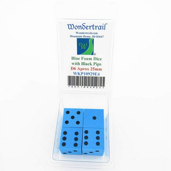Blue Foam Dice with Black Dots D6 25mm (1in) Pack of 4 Wondertrail