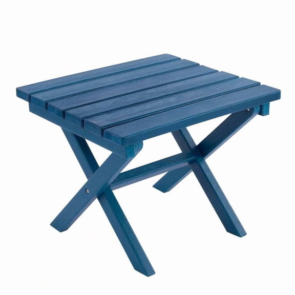 Blue Foldable Square Outdoor Coffee Table, 18 Inch Waterproof Camping Side Table For Balcony Patio