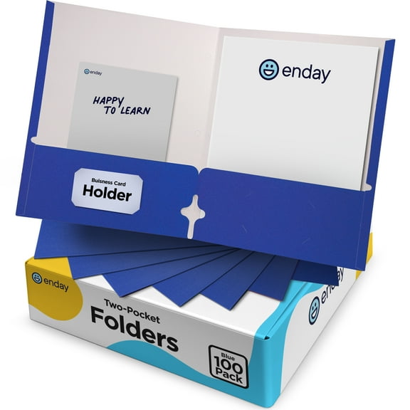 Blue Folders with Pockets 2 Pocket Folders Bulk, Two Pocket Folders for Letter Size Sheets, Bulk Paper Folders Also Available in Blue, 100 Pack File Folders With Pockets - By Enday