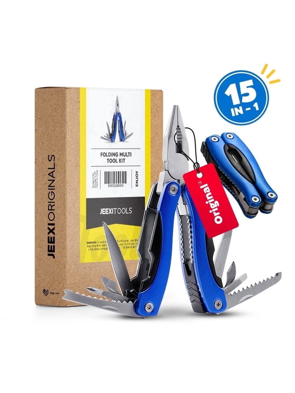 Blue Folding Multi Tool Kit Stainless Steel 1 Multi-Purpose Pocket Multitool Plier, Camping, Hunting, Fishing and Hiking - Stocking Stuffers for Christmas, Xmas, Thanksgiving - Cool Gadgets for Men