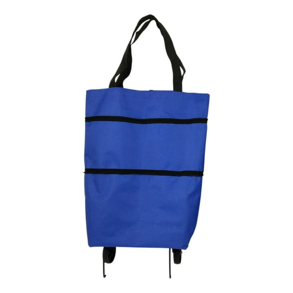 Blue A Folding Shopping Trolley Bag Portable Wheeled Tote With Retractable Handle, 360° Rotating Wheels And Waterproof Oxford Fabric For Grocery, Travel, Outdoor Use 18.1X15.3X1.18In 0.77L