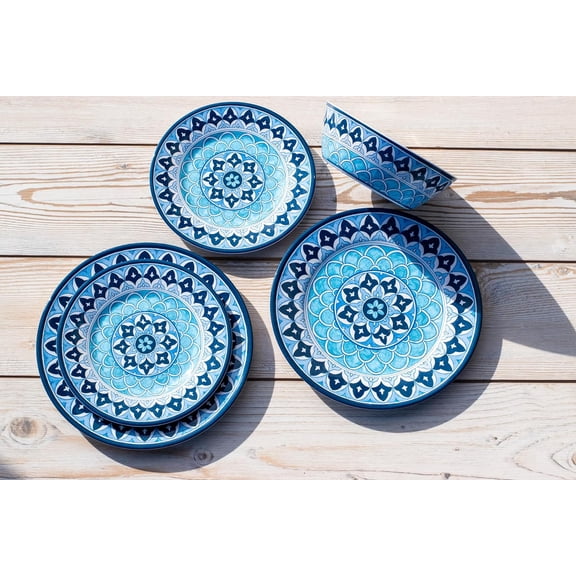 Blue Fontana 12-Piece Melamine Dinnerware Set