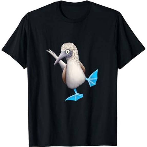 Blue Foot Booby Drawing Funky Dancing Tropical Bird T-Shirt
