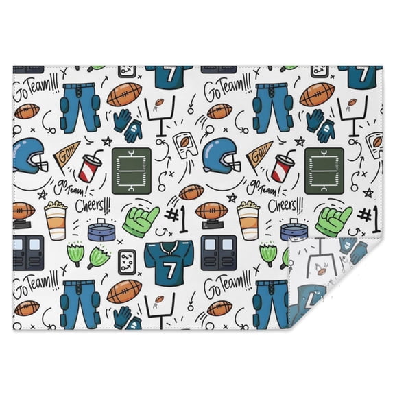 Blue Football Game Icons Pattern Rectangle Tablecloth 60"x84",Waterproof Polyester Rectangle Table Cloth, Wipeable Spillproof Polyester Tablecloth for Dining, Camping, Indoor and Outdoor