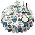 thumbnail image 1 of Blue Football Game Icons Pattern Round Tablecloth 60"x60",Wrinkle Wipeable Table Cloth for Kitchen Dining Room Picnic Patio Party, 1 of 6