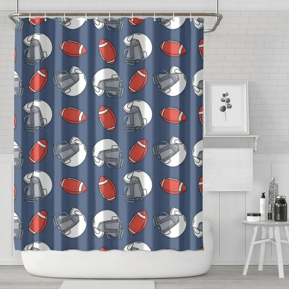 Blue Football Helmets and Balls Pattern Shower Curtain 84"x72" ,Bathroom Decorative Shower Curtains Set with 12 Hooks,Modern Waterproof Washable Shower Curtain