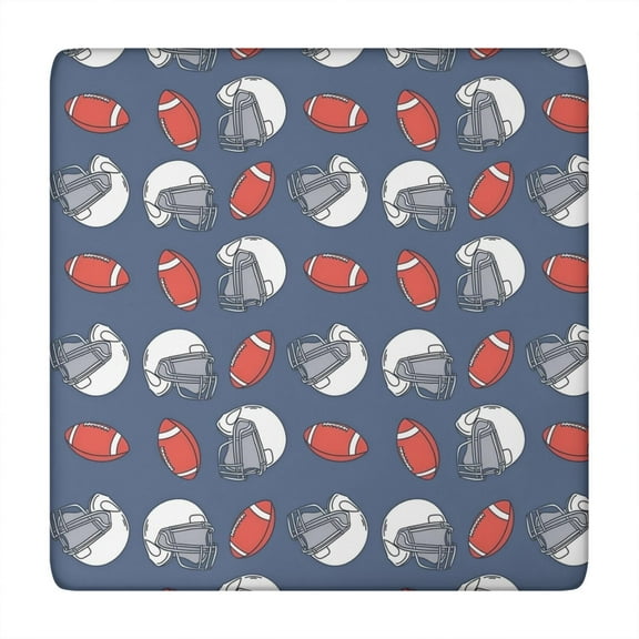 Blue Football Helmets and Balls Pattern Square Fitted Tablecloth with Elastic Edge,Square Table Cover,Washable Elastic Table Cover for Home Kitchen Party Decor 34"x34"