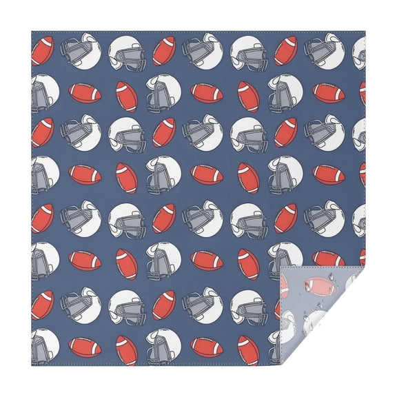 Blue Football Helmets and Balls Pattern Square Tablecloth,Waterproof Square Table Cover,Wipeable Spillproof Washable Table Cover for Home Kitchen Party Decor 42"X42"(107x107cm)