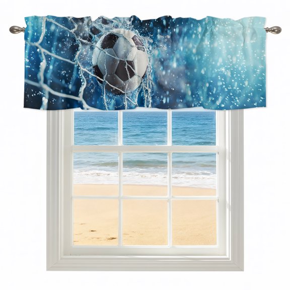 Blue Football Kitchen Valances for Windows 42x12 Inch Kitchen Curtains Valances Rod Pocket Soccer Ball Water Splash Bathroom Window Valances for Window Treatment Decor