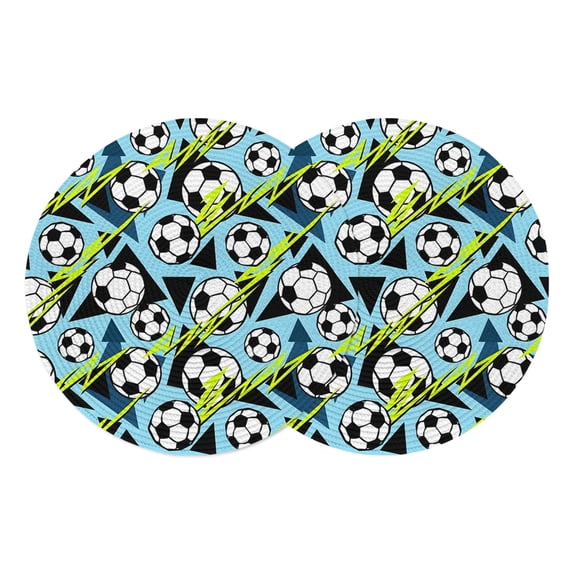 Blue Football Lightning Round Placemats Set of 2 Modern Ball Sport Games Place Mats Indoor Woven Table Mats Washable Heat-Resistance Braided Dining Table Placemats for Kitchen Party Decor 13 Inch