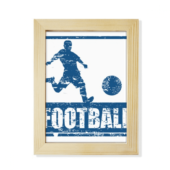 Blue Football Player Kick Football Desktop Adorn Photo Frame Display Art Painting Wooden