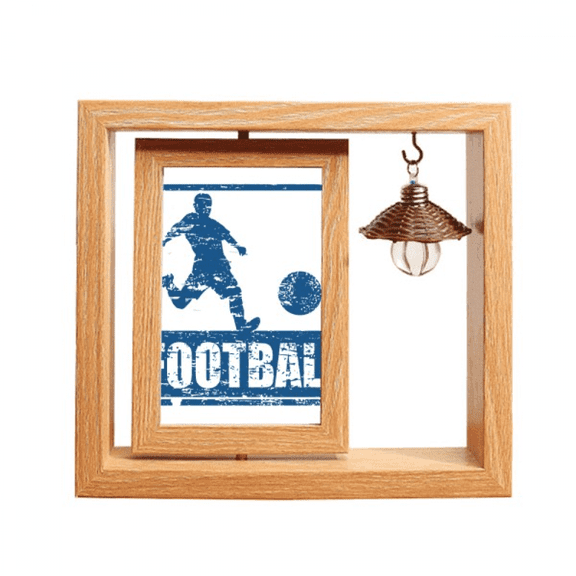 Blue Football Player Kick Football Wooden Rotating Picture Photo Frame 4x6