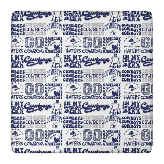 Blue Football Words Pattern Square Fitted Tablecloth with Elastic Edge,Square Table Cover,Washable Elastic Table Cover for Home Kitchen Party Decor 36"x36"