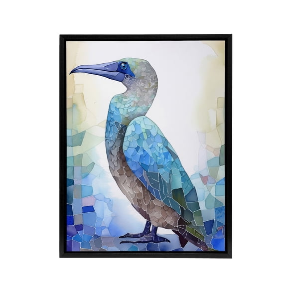 Blue Footed Booby Bird Collage Black Framed Canvas Wall Art Print 12X16"