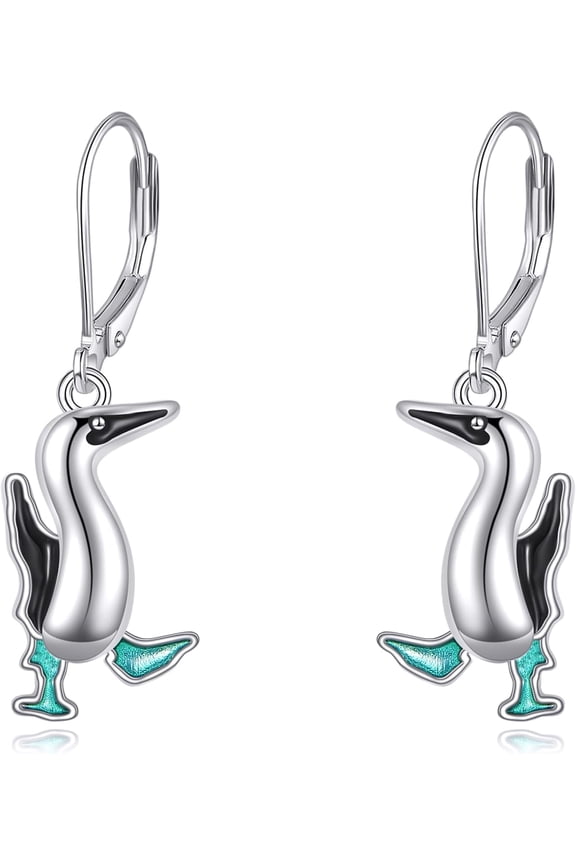 Blue Footed Booby Earrings 925 Sterling Silver Cute Blue Footed Booby Dangle Drop Earrings Bird Jewelry Gifts for Women