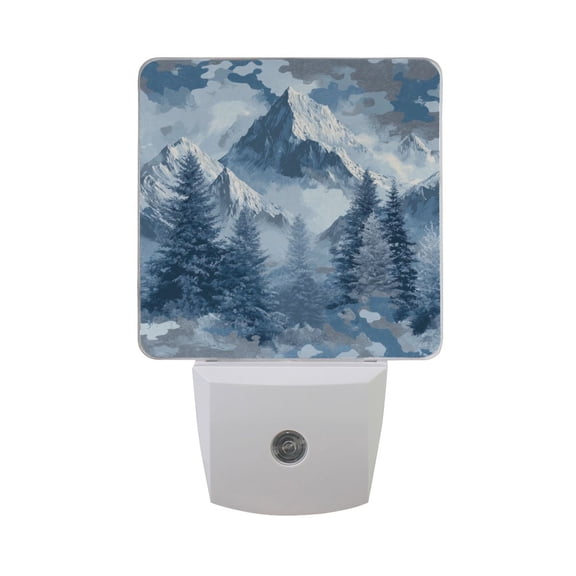 Blue Foreset Snowy Mountain LED Night Light Sensor Lamp Plug-in Adjustable Brightness 2 Pack