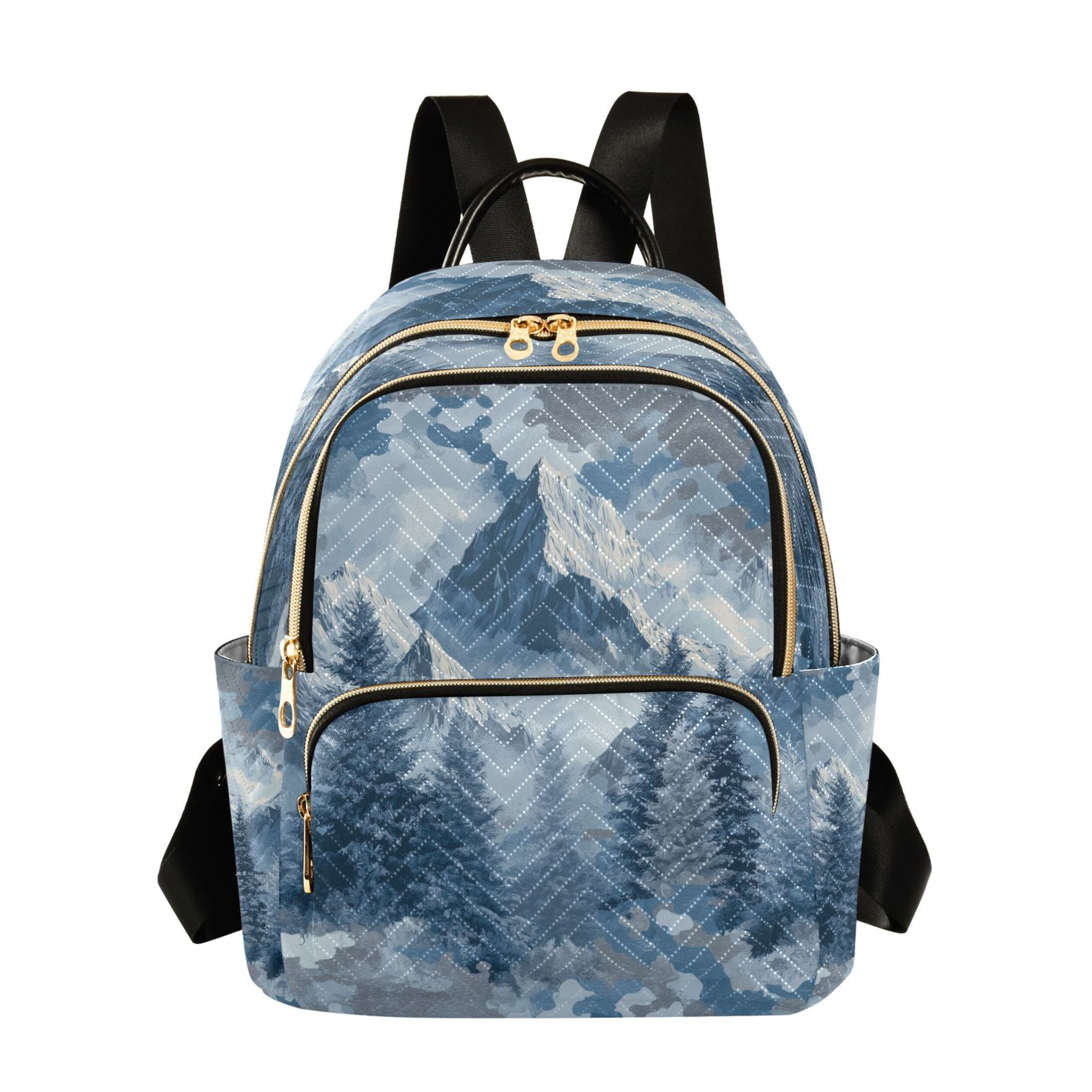 Blue Foreset Snowy Mountain Quilted Backpack Fashion Daypack Commuter ...