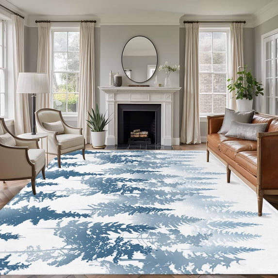 Blue Forest Area Rug 6x9 FT, Non Slip Living Room Throw Carpet, Contemporary Silhouette Abstract Art Washable Soft Large Floor Carpet Non-Shedding Rug for Bedroom Dining Room Play Room
