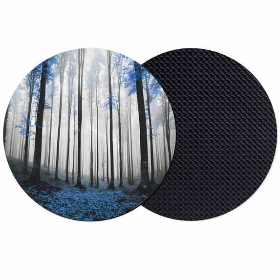 Blue Forest Coasters Set of 2, Absorbent Coasters for Drinks, Vintage Foggy Woods Tree Mysterious Coaster for Desk Coffee Table Protection, Home Decor House Warming Gifts 4"